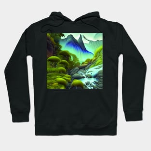 Digital painting of Mountains, Plants and River Hoodie